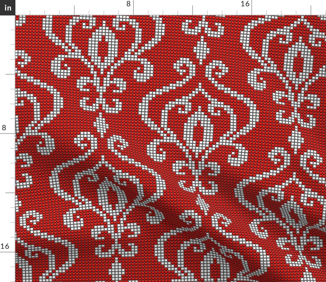 Damask red white beads texture large