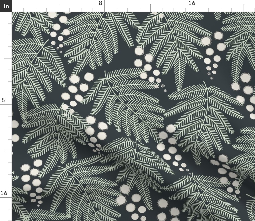 mimosa wattle XL half drop 24 in wallpaper charcoal by Pippa Shaw