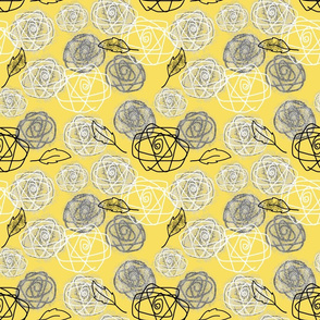 Atomic Roses - abstract greyscale on illuminating yellow, medium 