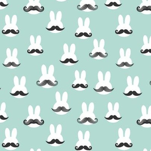 (small scale) mr. bunny - dark mint - mustache rabbits easter fabric C21