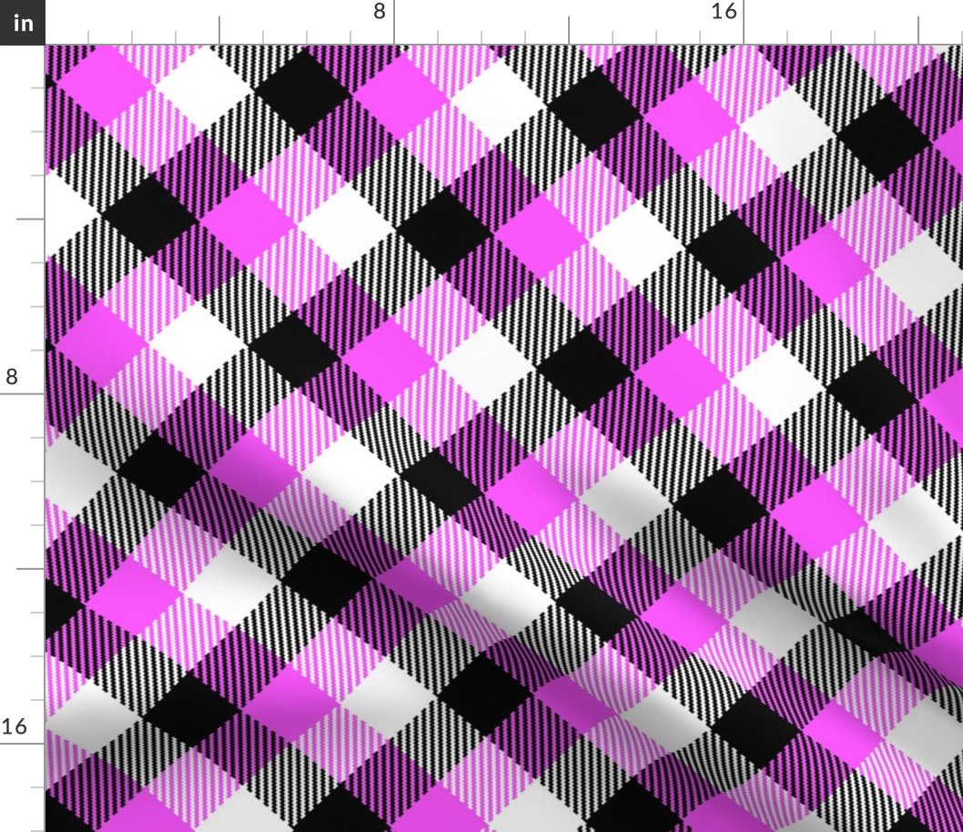 Tartan neon pink black diagonal check