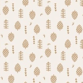 Cone forest. Botanical design. Beige background.  Mask scale