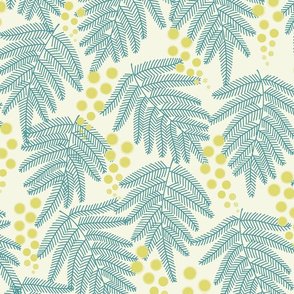 mimosa wattle XL half drop 24 in wallpaper teal by Pippa Shaw