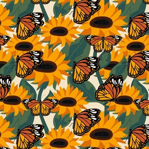 Sunflower field and Monarch butterflies