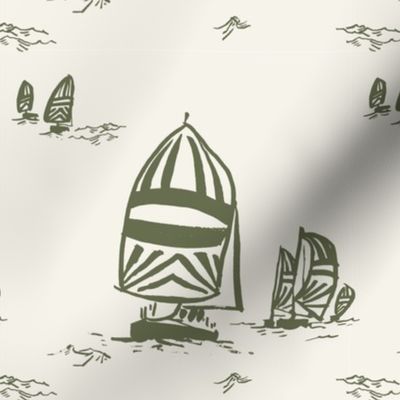 Whimsy Sailboats Light in Olive-01