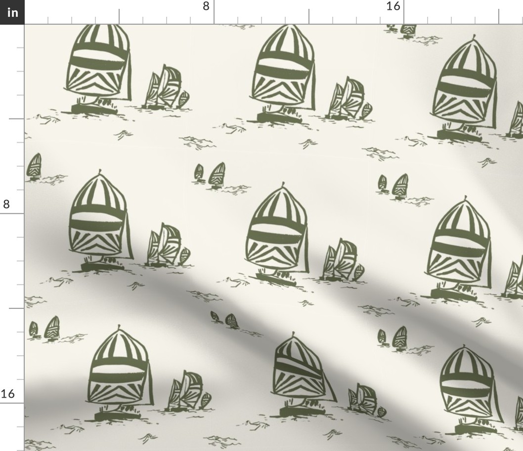 Whimsy Sailboats Light in Olive-01