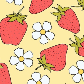 Strawberry Floral on Pastel Yellow