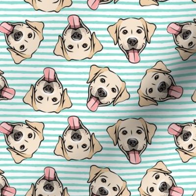 yellow  labs - cute happy labrador retriever dog breed - teal stripes - C21