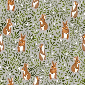 leaves and bunnies-grey