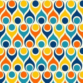 Mid-century modern atomic teardrops circles blue orange retro Wallpaper