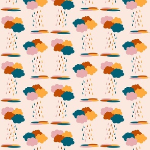 Clouds pairs colorful raindrops cream Wallpaper