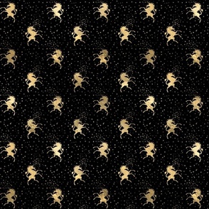 Golden Unicorn Silhouette Shining Stars Dark Night