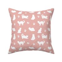 pink and white cats and paw prints pattern