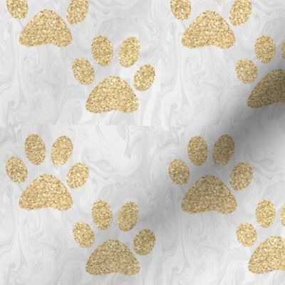 Gold Glitter Paw Prints on Marble