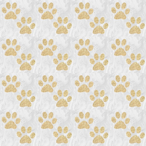 Gold Glitter Paw Prints on Marble