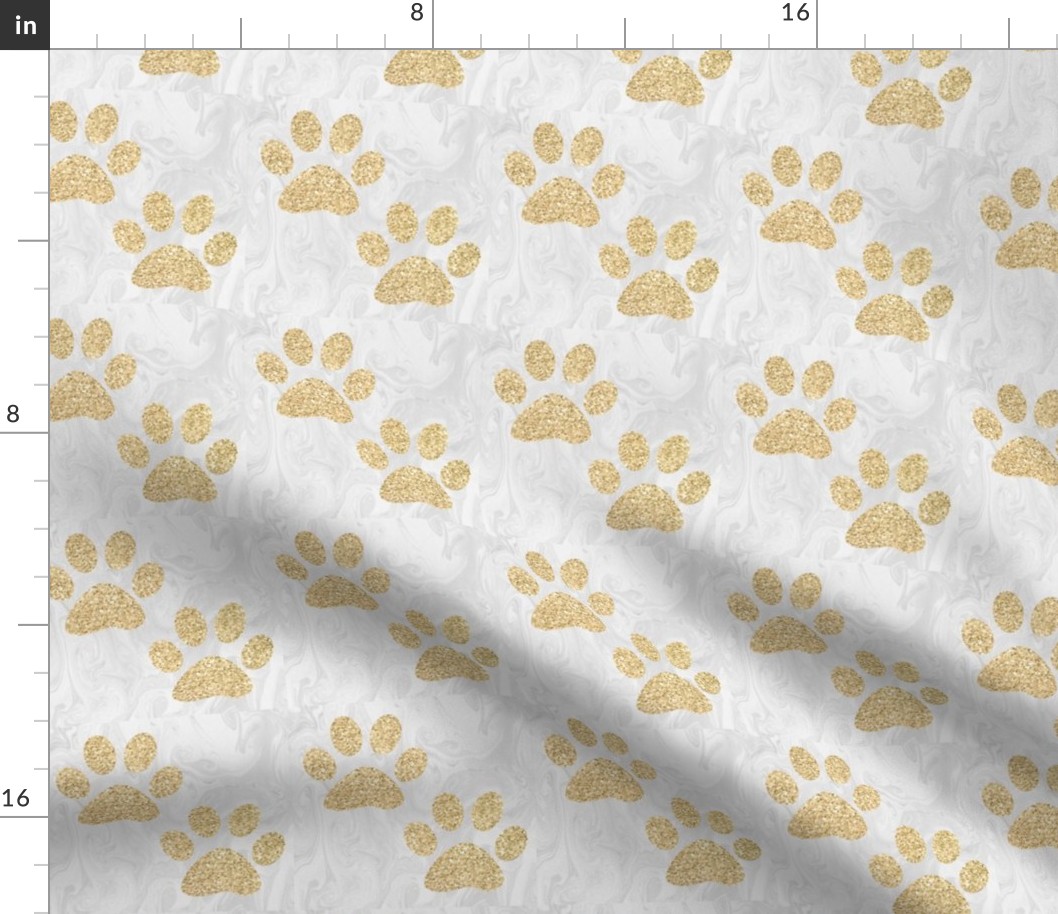 Gold Glitter Paw Prints on Marble