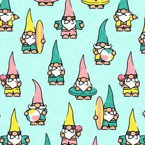 summer gnomes - summertime/beach - pink and teal on light teal - LAD21