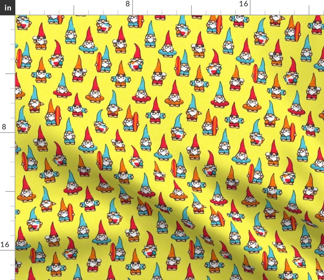 summer gnomes - summertime/beach -  red and blue on yellow - LAD21