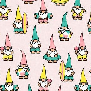 summer gnomes - summertime/beach -  pink and teal on light pink - LAD21