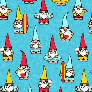 summer gnomes - summertime/beach - red/blue/yellow on blue - LAD21