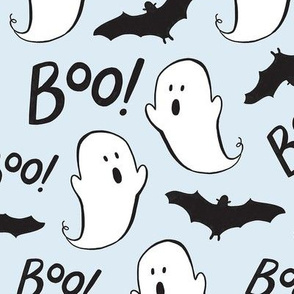 Cute Ghosts and Bats on Blue - Large