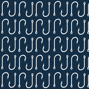 fish hooks // white on Mandy Navy - LARGE Scale