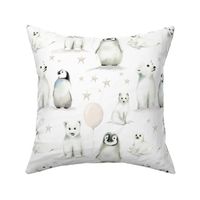 Baby Arctic Animals with Stars Balloons in Greige White for Kids