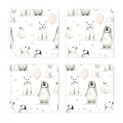 Baby Arctic Animals with Stars Balloons in Greige White for Kids