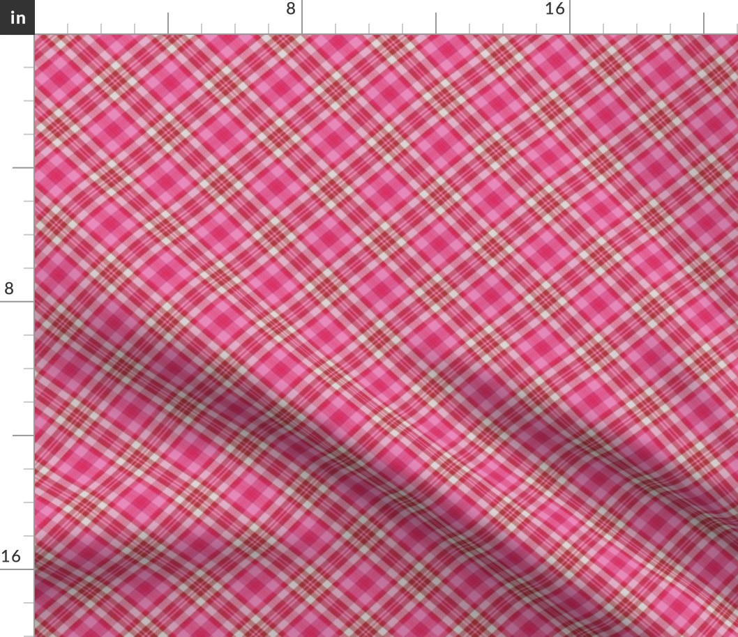 Hot Pink White Boxes Plaid 45 degree angle
