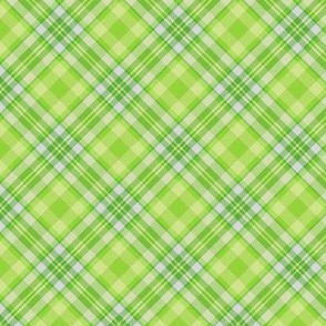 Lime Green White Boxes Plaid 45 degree angle