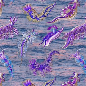 Ernst Haeckel Purple Hue Nudibranch on Sunset Ocean Waves