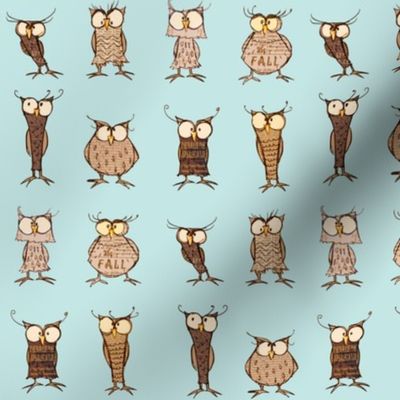 Owls - pastel blue - teeny tiny