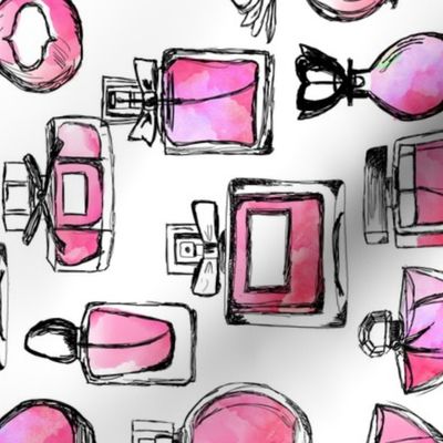perfume fabric - girls watercolor pink perfume bottle design - perfume wallpaper