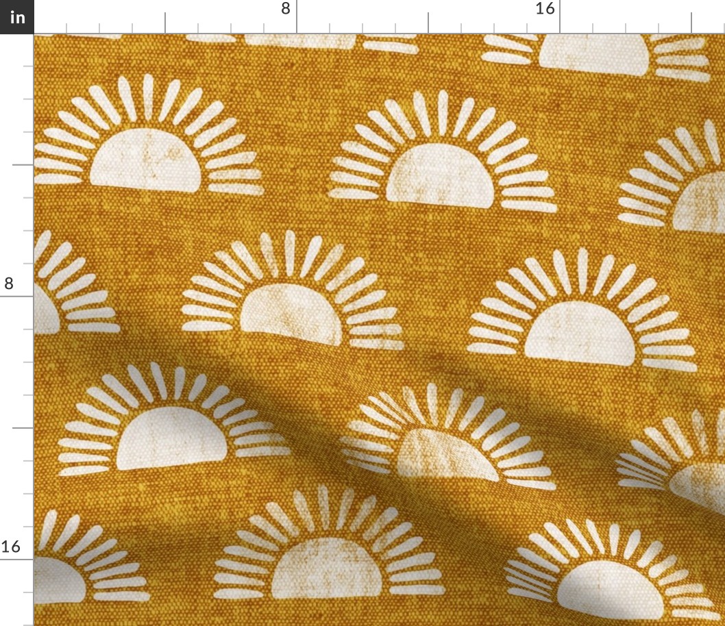 sunshine - block print boho sun print - cream on golden - C21