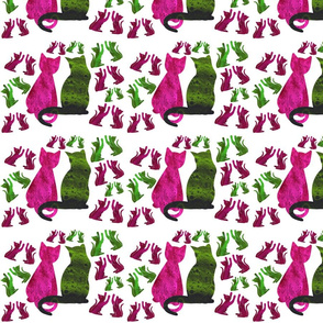 Animal Reflections - Cats - pink/green on white, medium 