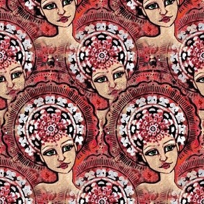 lady face on red with mandala crown