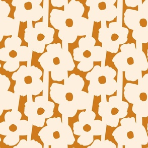 Poppies Flowers Bold Abstract Geometric  Cream on Mustard Large