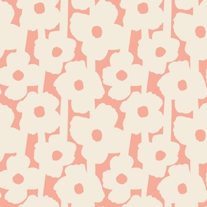 Poppies Flowers Bold Abstract Geometric  Cream on Peach Large