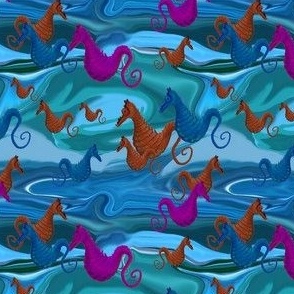 Seahorse Migration in the Deep Blue Sea - Digitally Hand Drawn