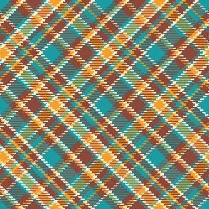 Retro 70s boho tartan plaid teal brown mustard diagonal