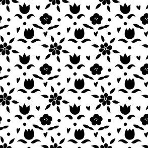 Boho Black flower heads on white background