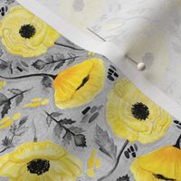 Butter Yellow Poppies on Pearl River Grey - Tiny