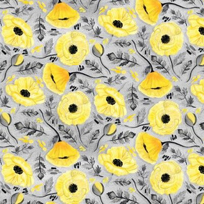 Butter Yellow Poppies on Pearl River Grey - Tiny