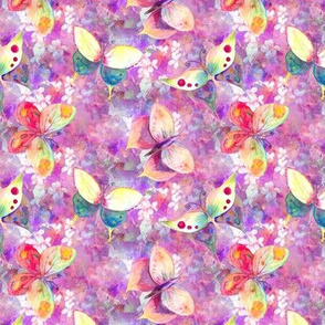 CUSTOM VERY MINI BUTTERFLIES ON FLOWERS FIELDS PURPLE PINK AQUA PSMGE