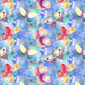 CUSTOM VERY MINI BUTTERFLIES OF ON FLOWERS FIELDS  PERIWINKLE BLUE AQUA