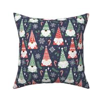 Folk Tomte Gnomes with snowflakes and mistletoe // Christmas gnome candy cane snow red green festive holiday fabric