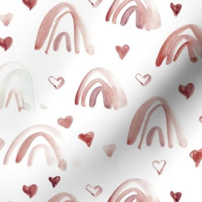 Rust watercolor neutral rainbows and hearts - sweet painted rainbow pattern for modern nursery kids baby a003-5