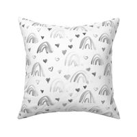 Silver grey watercolor neutral rainbows and hearts - sweet painted rainbow pattern for modern nursery kids baby a003-7