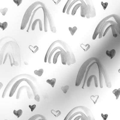 Silver grey watercolor neutral rainbows and hearts - sweet painted rainbow pattern for modern nursery kids baby a003-7