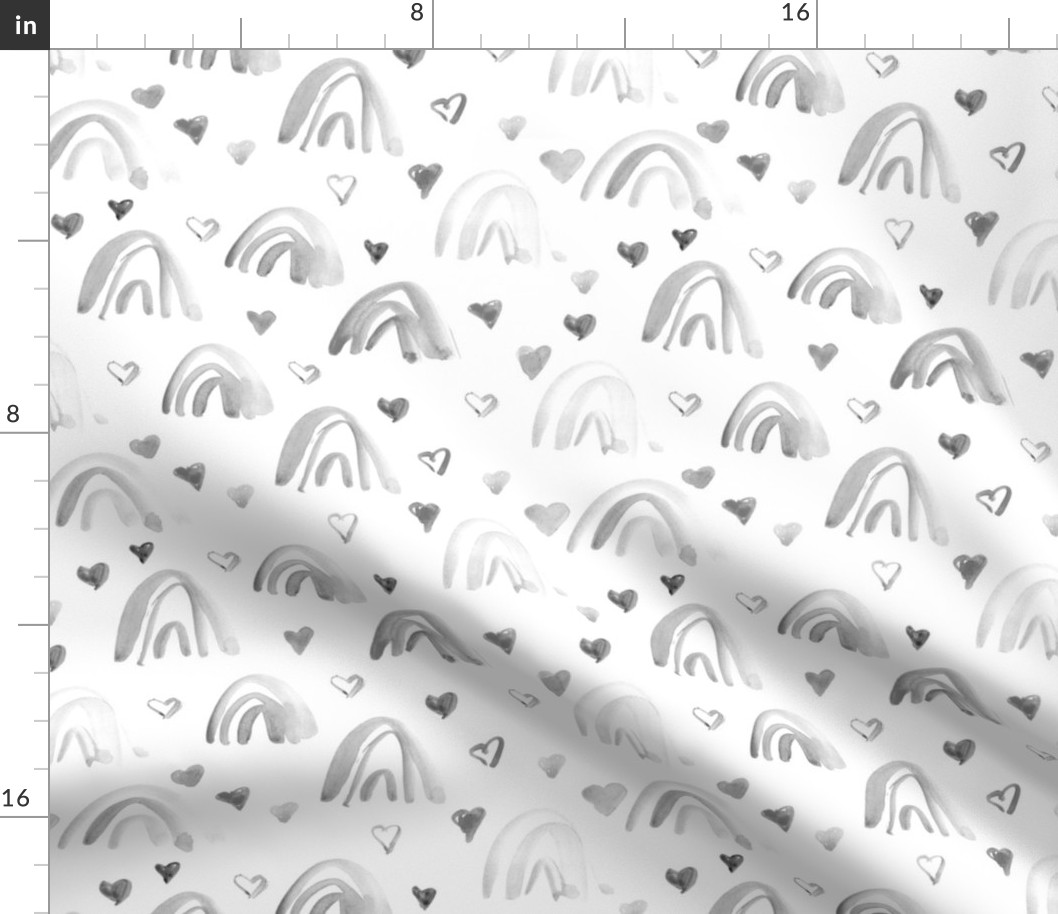 Silver grey watercolor neutral rainbows and hearts - sweet painted rainbow pattern for modern nursery kids baby a003-7